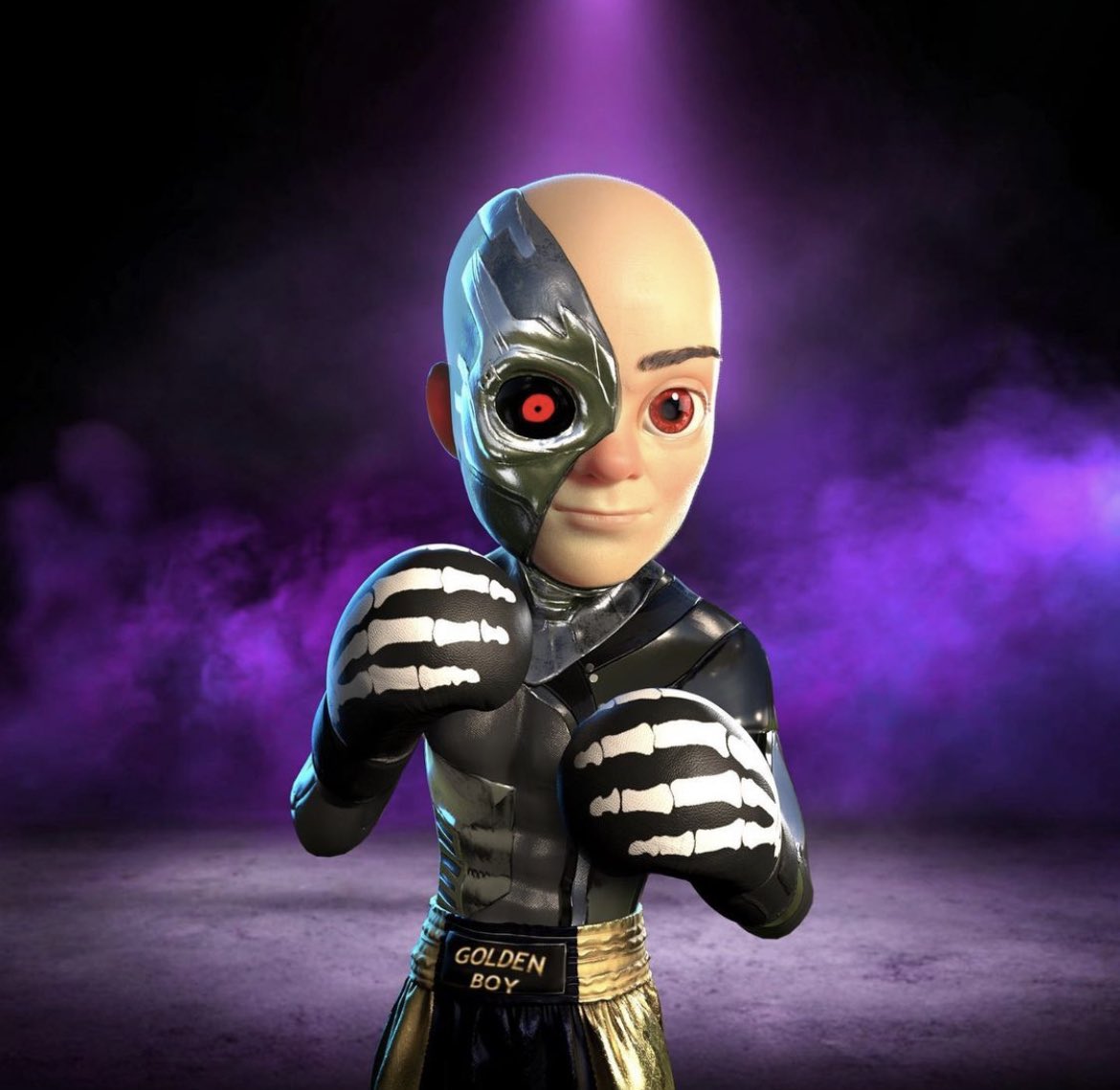 NoedelFx's tweet image. CYBORG🤖. Just take a look at the design guys!! It’s amazing. This is how Im seeing it: I think the background has something to do with rarity of your boxingboy, maybe gold background is legendary, purple is epic?🤷🏻‍♂️ Let’s see guys! #BOXINGBOYZ #DJPTR #TENETH #DIAMONDGLOVES $SBLX