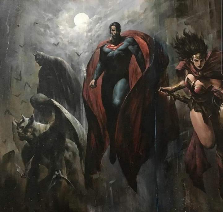 Alexscribio's tweet image. La Trinidad en lienzo, por Puppeteer Lee.

#dccomics #SupermanReturns #WonderWoman #Batman