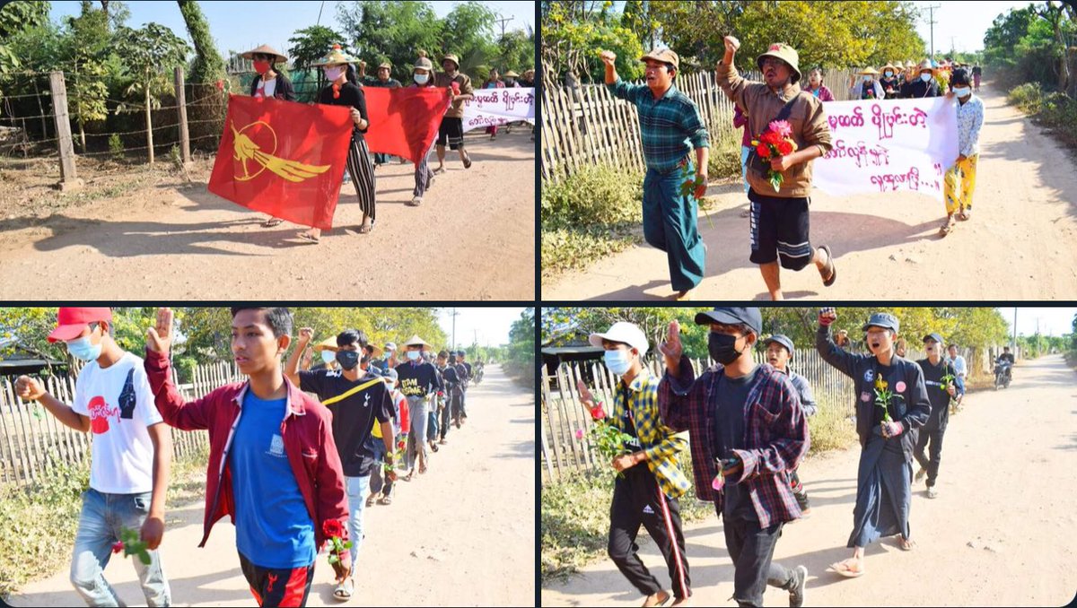 AungZ20's tweet photo. Joint forces of pro-democracy villagers of several villages from northern Salingyi township and eastern Yinmarbin township staged a strike against military dictatorship.   #WarCrimesOfJunta #Dec27Coup #WhatsHappeningInMyanmar https://t.co/8GAztyPnWf