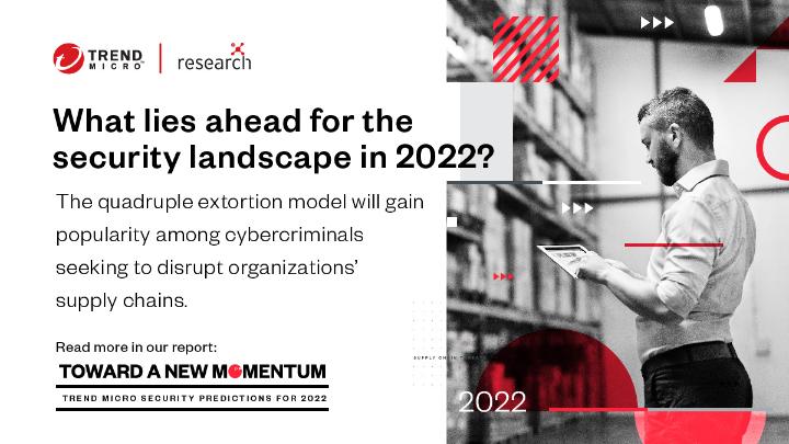 ArmourLaura's tweet photo. Stay in step with the fast-changing threats in store for organizations next year. Read @TrendMicro's full #predictions report for 2022 here: https://t.co/D58BVUl1Qj #TowardANewMomentum2022 https://t.co/YV0eIUyAIL