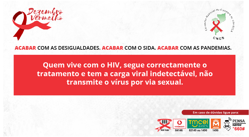 CNCSMocambique's tweet photo. #dezembrovermelho
"Quem vive com o HIV, segue correctamente o tratamento e tem carga viral indetectável, não transmite o vírus por via sexual".
#acabarcomasdesigualdades
#acabarcomosida
#acabarcomaspandemias
#HIV
#cncs https://t.co/SGgqywv7Ud