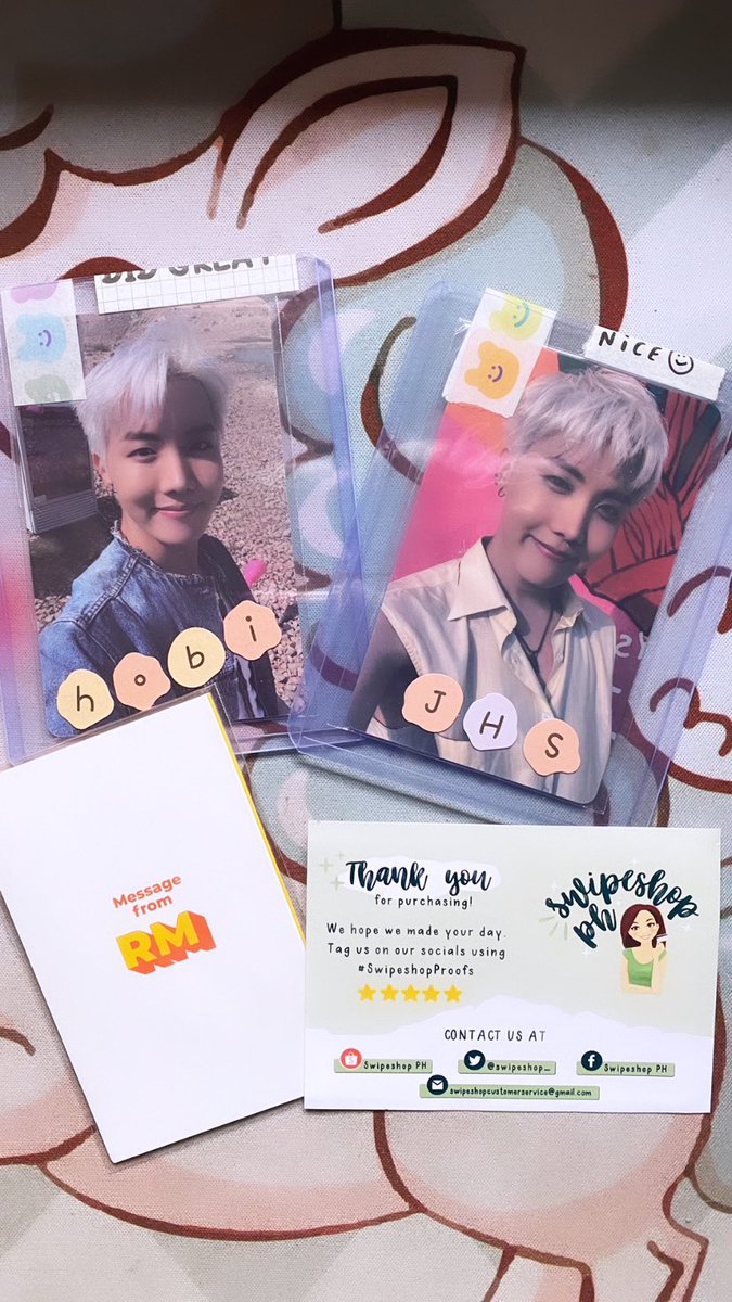 seongminarhiza's tweet photo. Thanks you @swipeshop_ sa pag papauwi kay Hobi at sa RM message card freebie πππ https://t.co/WyPwFzWtKu