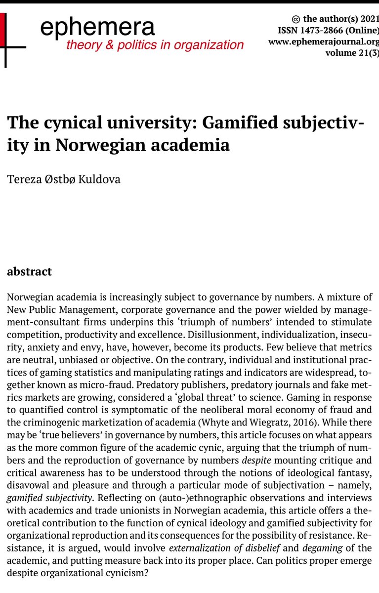In this brilliant new article, Tereza Kuldova explains the allure of the gamification of academia and our complicity in "playing the game."

Open Access: hdl.handle.net/11250/2833210 

Few quotes follow &gt;&gt;&gt;