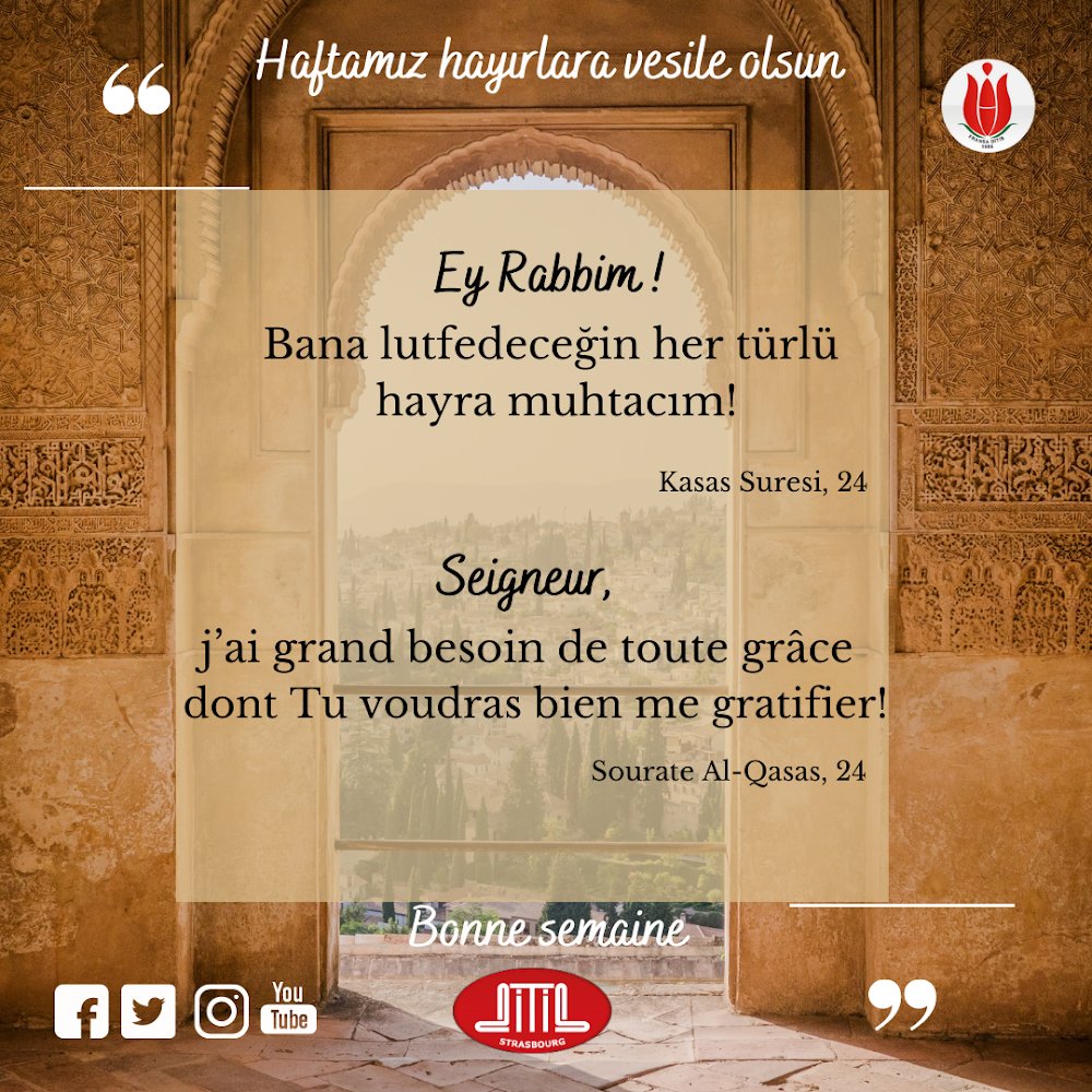DitibStrasbourg's tweet photo. Haftamız hayırlara vesile olsun
Bonne semaine https://t.co/TfE3kzfHup