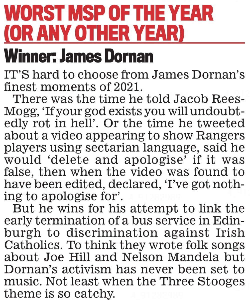 AgentP22's tweet photo. It's time for the Stephen Daisley end of year awards for 2021.

Worst MSP of the year, and every year is @GlasgowCathcart.

The man who accused Edinburgh buses of being anti-catholic.

🤦‍♂️🤦‍♂️🤦‍♂️ https://t.co/DZqaNb4kOl