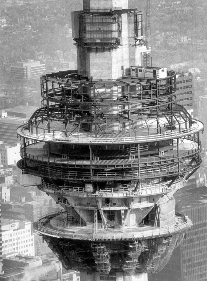 The interior of the CN tower in the mid 1970s during construction.  credit: Toronto Star Archives.