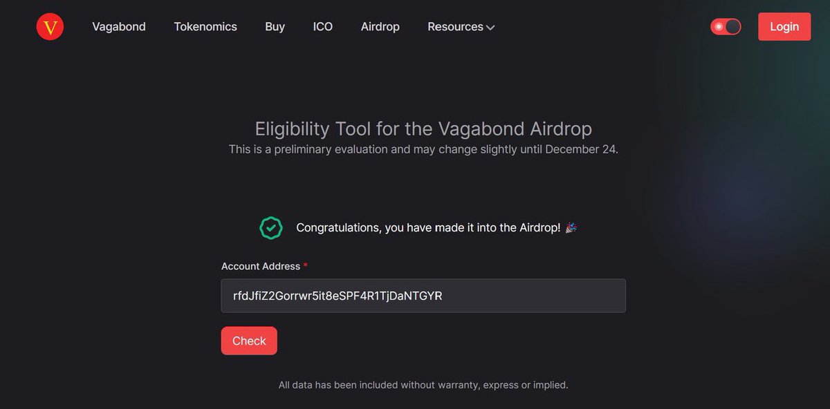 Yuseyu3's tweet photo. @Vagabondappio Eligible but no Airdrop.. https://t.co/AjvnRWYy17