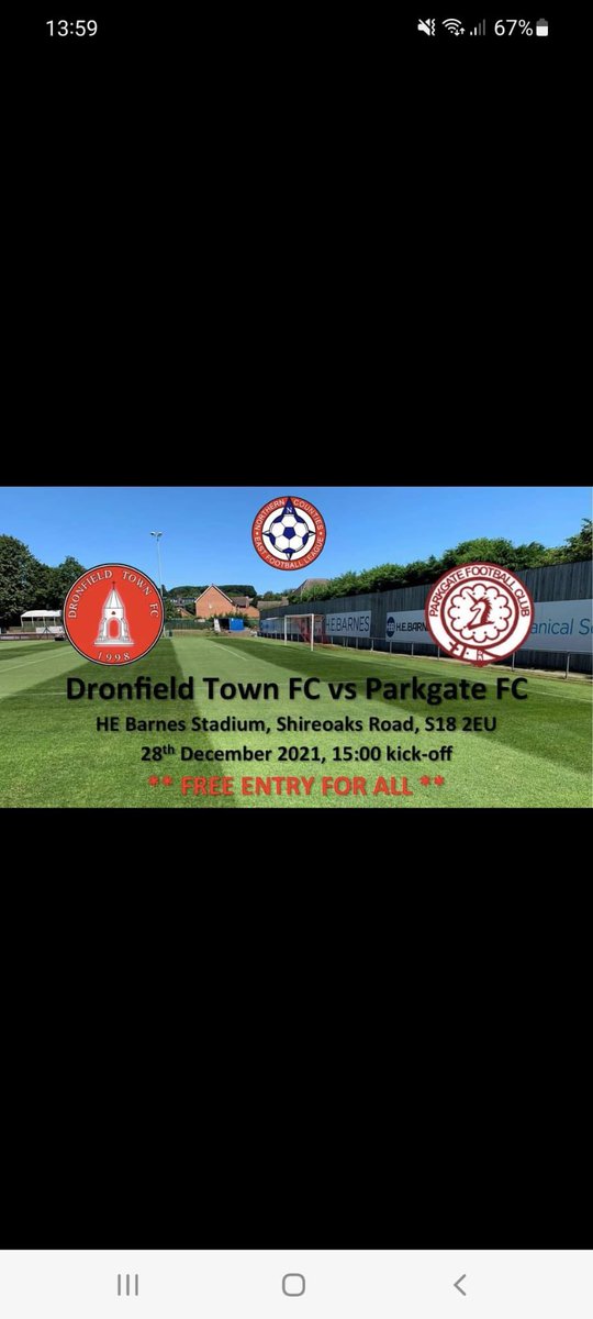 ChrisMilly83's tweet photo. Free entry to tomorrows game at the @HE_Barnes as we take on Parkgate in a 3pm KO. Would be great to get some local support down @DronfieldTownFC UTT 🔴⚫️🔴⚫️ https://t.co/DNQbnwTJy4