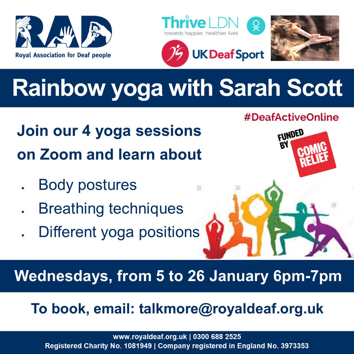 deafsport's tweet photo. Slowly beat off the Christmas blues by starting the new year with some accessible LGBT+ friendly online yoga with Sarah Scott. Starting every Wedns from 5-26th Jan 6-7pm. 

Email to book a space! talkmore@royaldeaf.org.uk 

#DeafActiveOnline @royaldeaf @ThriveLDN #DeafYoga https://t.co/kTxcfJ4lCH