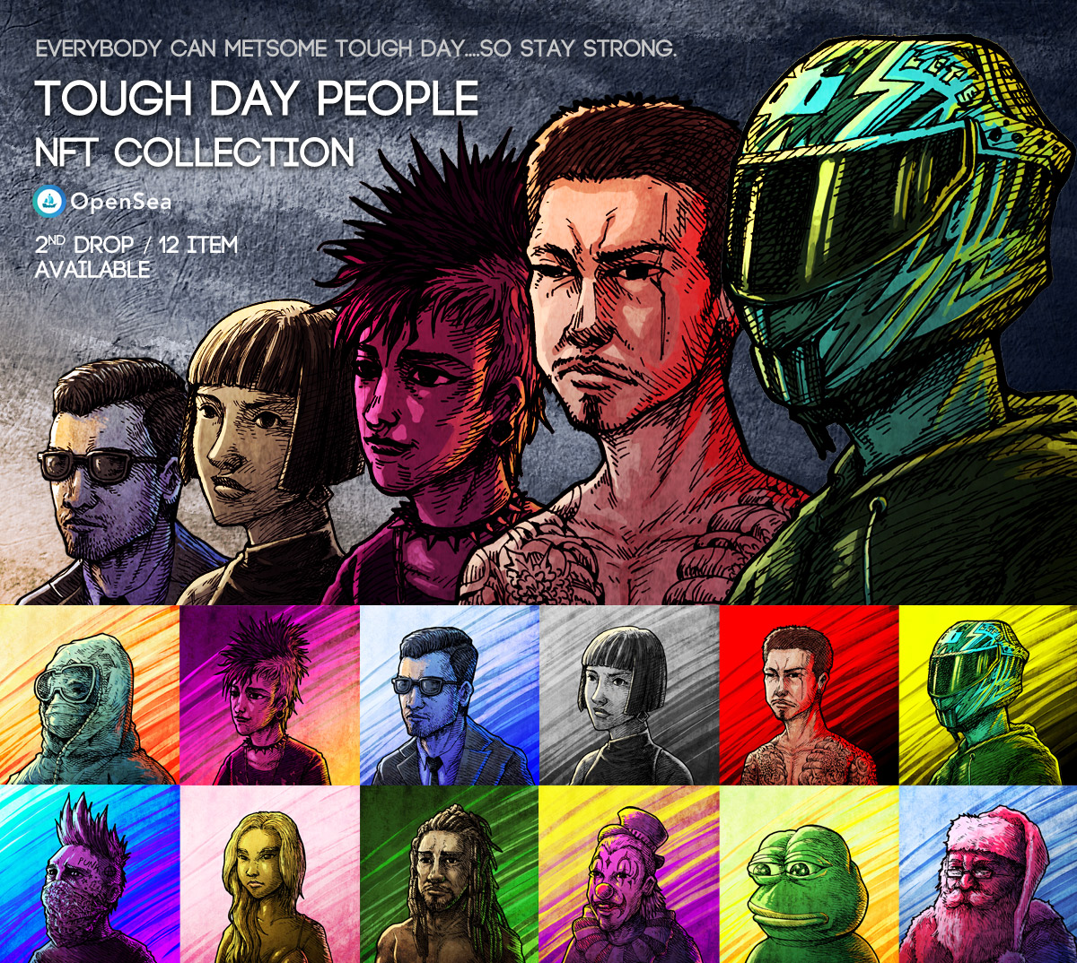 Everybody can met some tough day. ...So stay strong.
2nd drop / 12 peoples available
opensea.io/collection/tou…

"ผู้คนในวันหน่วงๆ" มาเพิ่มอีก 5 คนจ้า สู้ๆ นะครับ มนุษย์ทุกท่าน แฮ่..

#nfts #NFTdrop #pepethefrog #frogfam #pepe #people #toughday #drawing #staystrong #NFTcollections