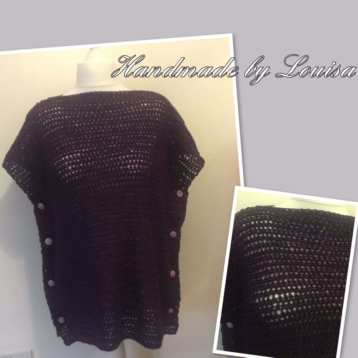 by_louisa's tweet photo. I’m back!First up is is a sparkly purple combo, three quarter length sleeve cardigan with rope twist from accompanied by my pullover button top, this was for the best woman I know…my Mom 🥰 
Order books are now open #cardgian #knitting #crochet #fashion #sytle #clothing #gifted https://t.co/m1K9sMeLHw
