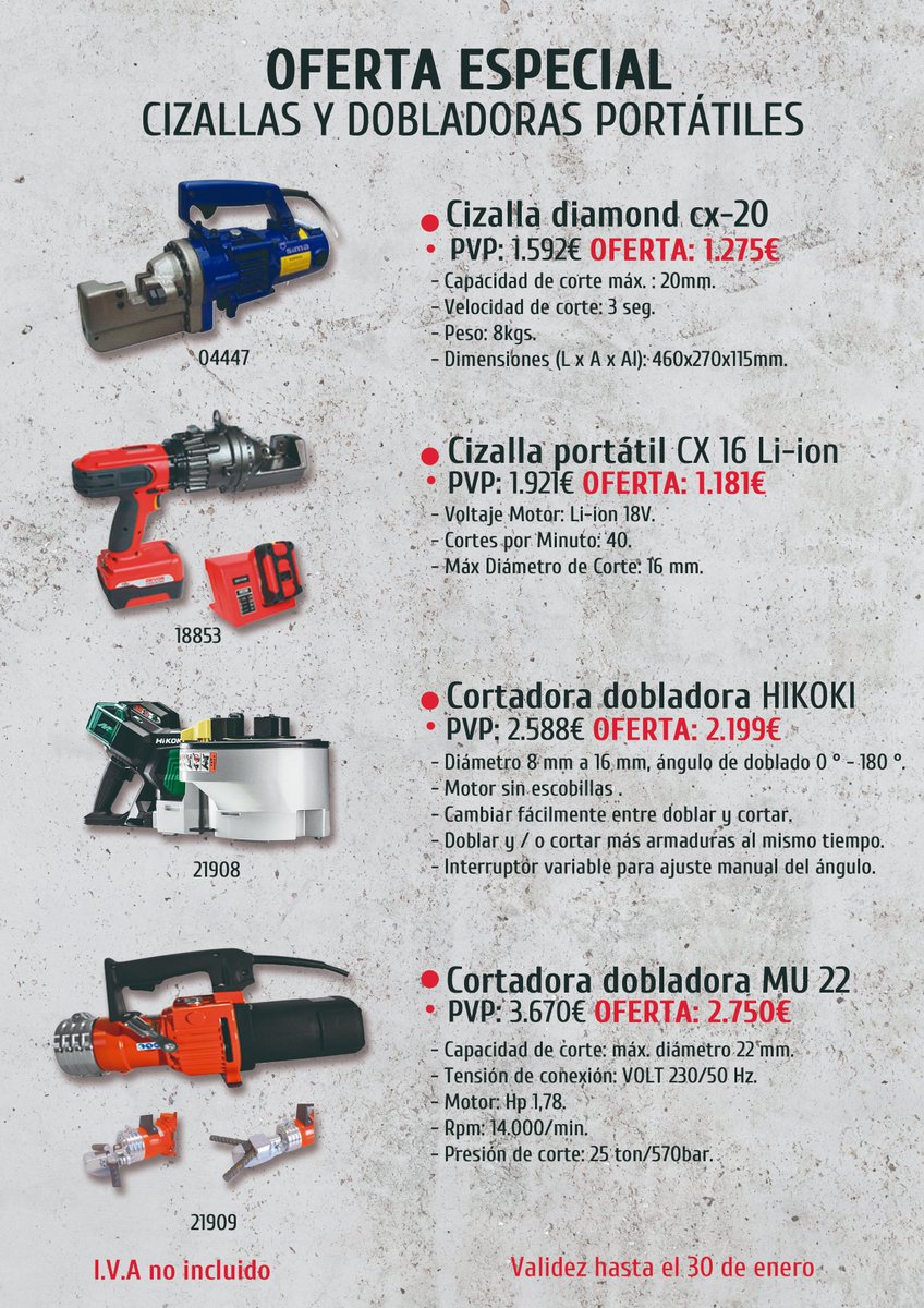 mayfeconstruye's tweet photo. 🙋‍♀️¡Hola! Volvemos de la celebración de navidad con un regalo para vosotros (más o menos).
✨¡Ofertas nuevas en maquinaria!✨ #mayfe #mayferent #herramientas #maquinaria #obra #construccion #oferta #cortadora #cizalla #maquinariaportátil https://t.co/Rcv8jMIFFE