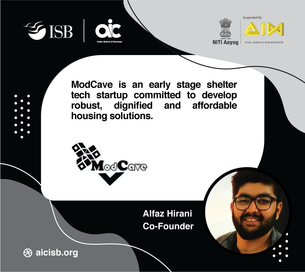 AIC at Indian School of Business (@aicisb) on Twitter photo We are happy to introduce our incubated startup, ModCave Shelter Tech.
ModCave is an early stage shelter #tech #startup committed to develop robust, dignified & #affordable #housing solutions.
<a href="/ISBedu/">Indian School of Business (ISB)</a> <a href="/AIMtoInnovate/">Atal Innovation Mission Official</a> <a href="/ISB_DLabs/">DLabs</a> We are happy to introduce our incubated startup, ModCave Shelter Tech.
ModCave is an early stage shelter #tech #startup committed to develop robust, dignified & #affordable #housing solutions.
<a href="/ISBedu/">Indian School of Business (ISB)</a> <a href="/AIMtoInnovate/">Atal Innovation Mission Official</a> <a href="/ISB_DLabs/">DLabs</a>