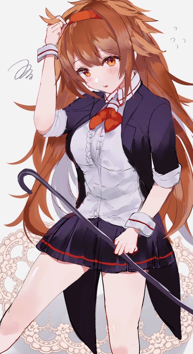 shiratsuyu (kancolle) 1girl solo long hair brown hair skirt red hairband hairband  illustration images