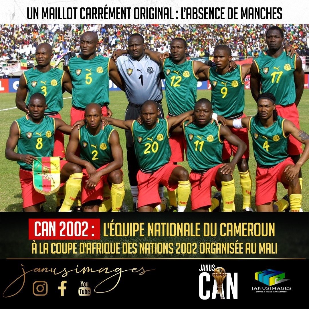 ⚽️🔥💯💪🏽L'équipe emblématique CAN 2002: on se souvient de ces maillots😄😄💪🇨🇲

Please follow us <a href="/janus_images/">Janusimages</a> for more incredible contents 💯🔥
Our Facebook,Twitter and YouTube chanel
Photo credit: Google
✒️Work art:Janusimages
#januscan #africa #caf #memories #sports #cameroon