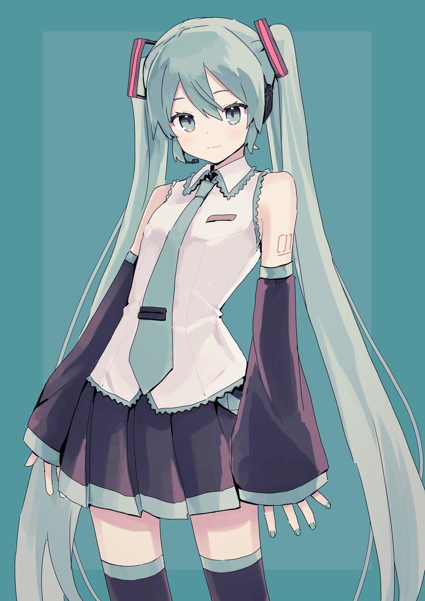 hatsune miku 1girl solo necktie long hair twintails skirt detached sleeves  illustration images