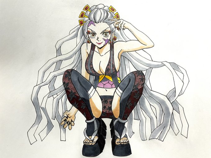 いろんなアニメキャラ描いてみたさんがTwitterに投稿した堕姫(鬼滅の刃)のイラスト。