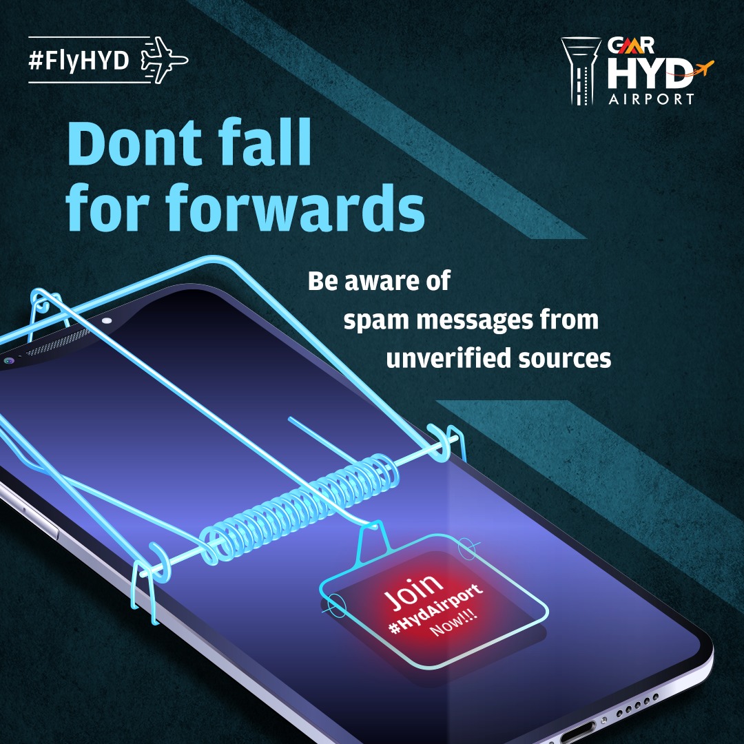 RGIAHyd's tweet photo. Never trust forward and text messages that promise you a job with the GMR Group. For genuine job opportunities, visit https://t.co/plGSSD8zoa. Report any other sources to into@gmrgroup.in. 
#HYDAirport #FlyHYD #FakeJobAwareness #VerifiedJobs https://t.co/CAkgq9ELCA