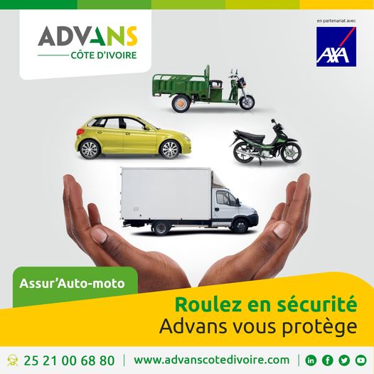 AdvansRCI's tweet photo. Roulez en sécurité dans ces périodes de fête, prenez l'assurance de votre automobile ou de votre motocyclette à Advans avec notre partenaire AXA.
#AssuranceAutoMoto #SecuriteRoutiere #AdvansResponsable #MicroFinance https://t.co/79fqgIARI8