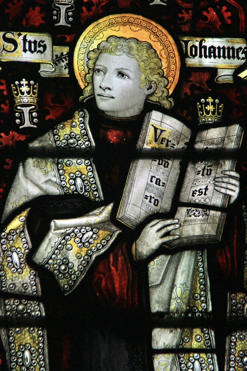 Today is #StJohnTheEvangelist’s Day. Here he is in a window at Haydon Bridge Church. He is displaying the words of the #Christmas gospel from John 1: “the Word was made flesh”.