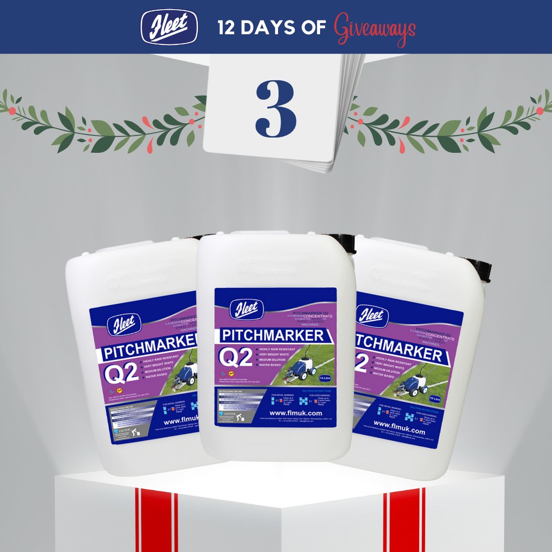 On the 3rd day of Christmas, Fleet gave to me... 3 drums of Pitchmarker Q2! 🎄

Join us over the next 10 days for a giveaway a day 😱

All you need to do is retweet this post and make sure you are following us on Twitter for a chance to win

Good luck! 

#LineMarking #Groundsman