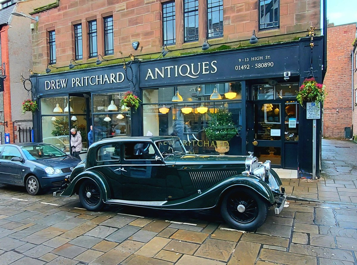 Took the Bentley out yesterday, a 1936 4 1/4 litre with  pillarless coachwork by Kellner of Paris. We parked for a while in front of a very nice shop in Conwy.  @DrewPritchard