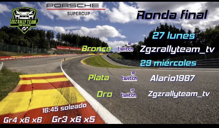 Buenos días. Pues llegamos ala ronda final. En sala bronce donde esta noche abra ritmo ritmo de la Porsche ZGZ RALLY TEAM <a href="/ZGZRallyTeam/">ZGZ RALLY TEAM Simracers</a> 3 edición muchas gracias a todos los equipos pilotos y jefes de equipo. Y ala Grada virtual que sin ellos no sería posible Gracias tic tac😎👊🏼💪🏼