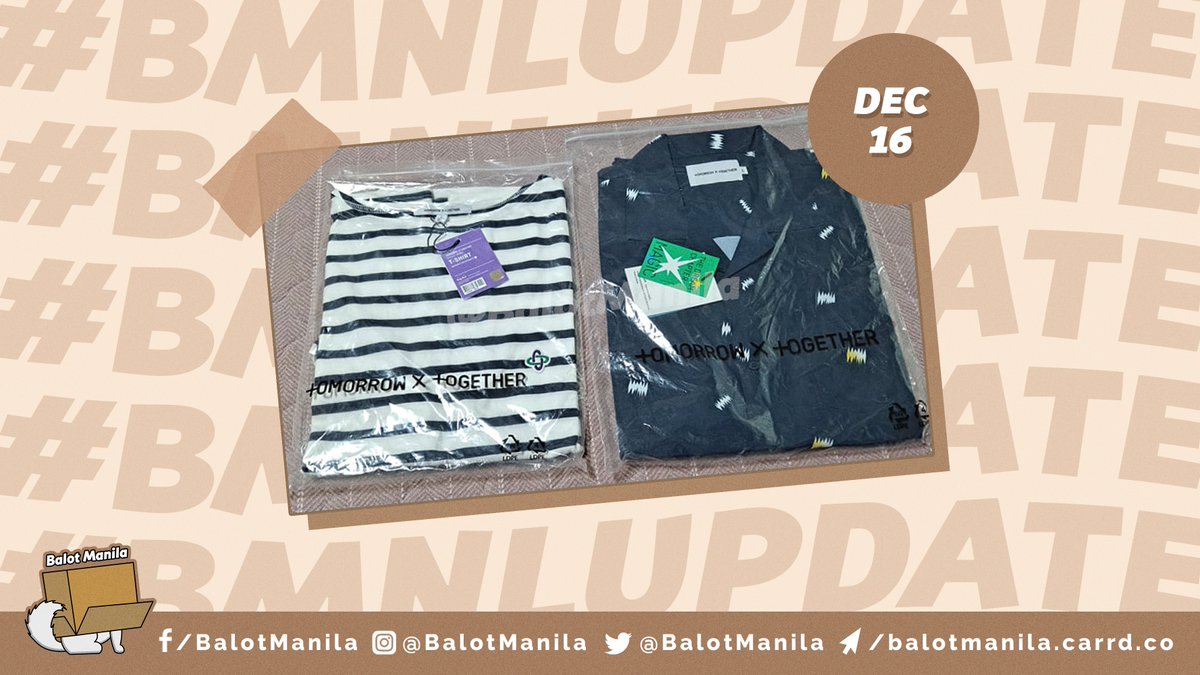 BalotManila's tweet photo. ˗ˏˋ #bmnlupdate ˎˊ˗

TXT Black Friday Sale Shirts arrived at our KR address last December 16, 2021. ✨

#BalotManila https://t.co/8RgGeWZ6DD