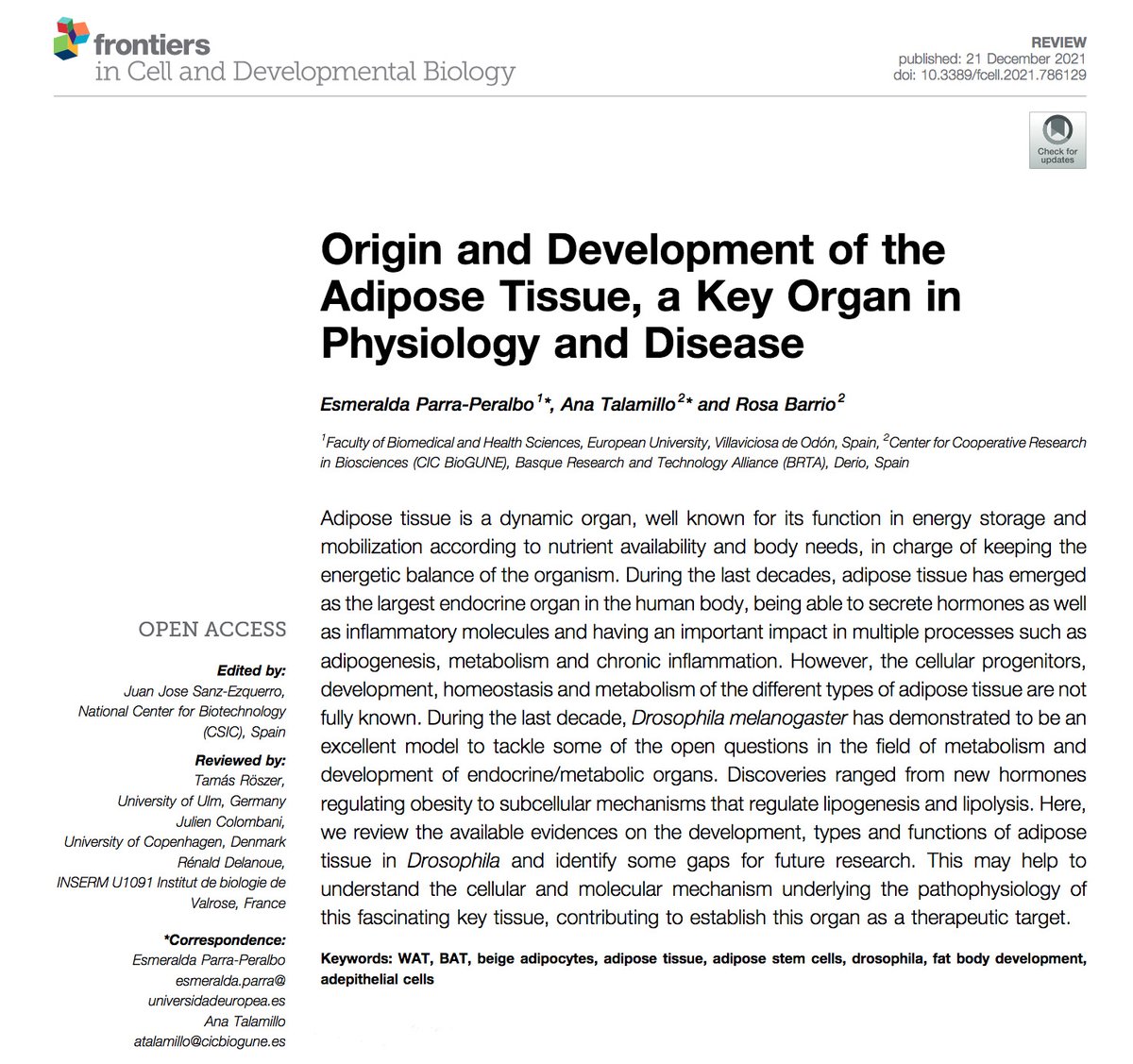 We are please to share this work on the Origin and Development of Adipose Tissue with you all. 

frontiersin.org/articles/10.33…

#adiposetissue #development #obesity #diabetes #lipodistrophies #Cancerassociatedcachexia #Drosophila #Adiposestemcells