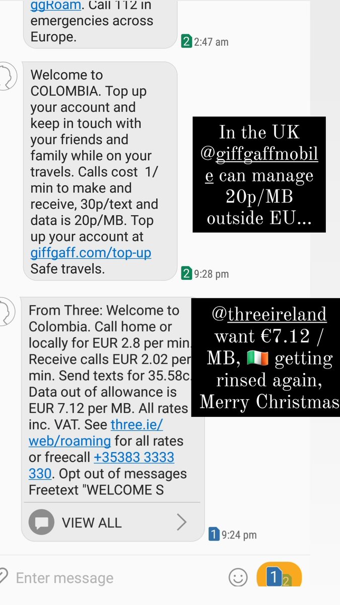 AmyAmylf's tweet photo. How can @ThreeIreland justify charging 36 times the price for data outside the EU than @giffgaff ? #ripoffireland #Ireland https://t.co/KZYkfGtKvL