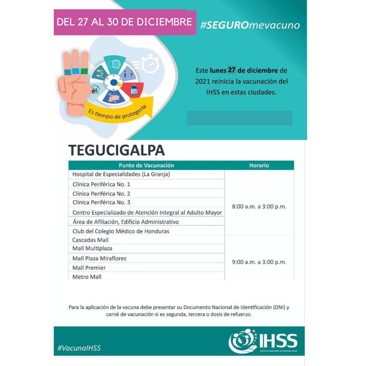 Ihss_hn's tweet photo. Puntos de vacunación de esta semana 💉 https://t.co/k4VnkvcovX