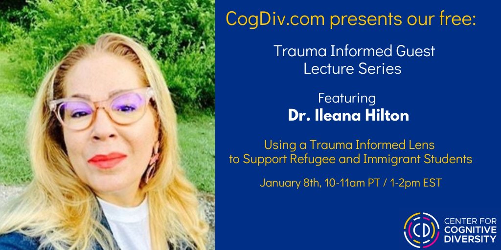 centerforsr's tweet photo. We're thrilled to invite you to join us on Saturday, January 8th, from 10-11am PT / 1-2pm EST for January's Guest Lecture, featuring Dr. Ileana Hilton. 👇🏼
Register today:https://t.co/rCWPsZzA2g
#TraumaInformed #TeacherTwitter #CollaborativePD https://t.co/pbcIPOQHz0