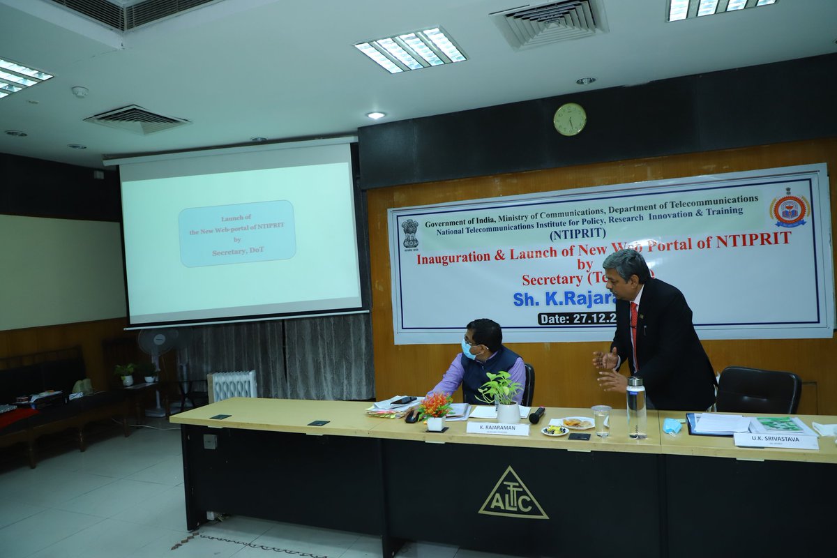 NTIPRIT_DOT's tweet photo. Secretary (T) Sh. K. Rajaraman today visited NTIPRIT and inaugurated the newly developed website of NTIPRIT. DG, NTIPRIT briefed him about ongoing and upcoming programmes and Projects of NTIPRIT. Secretary (T) interacted with and addressed Officers and staff of NTIPRIT and ALTTC. https://t.co/OsUkHc8gAJ