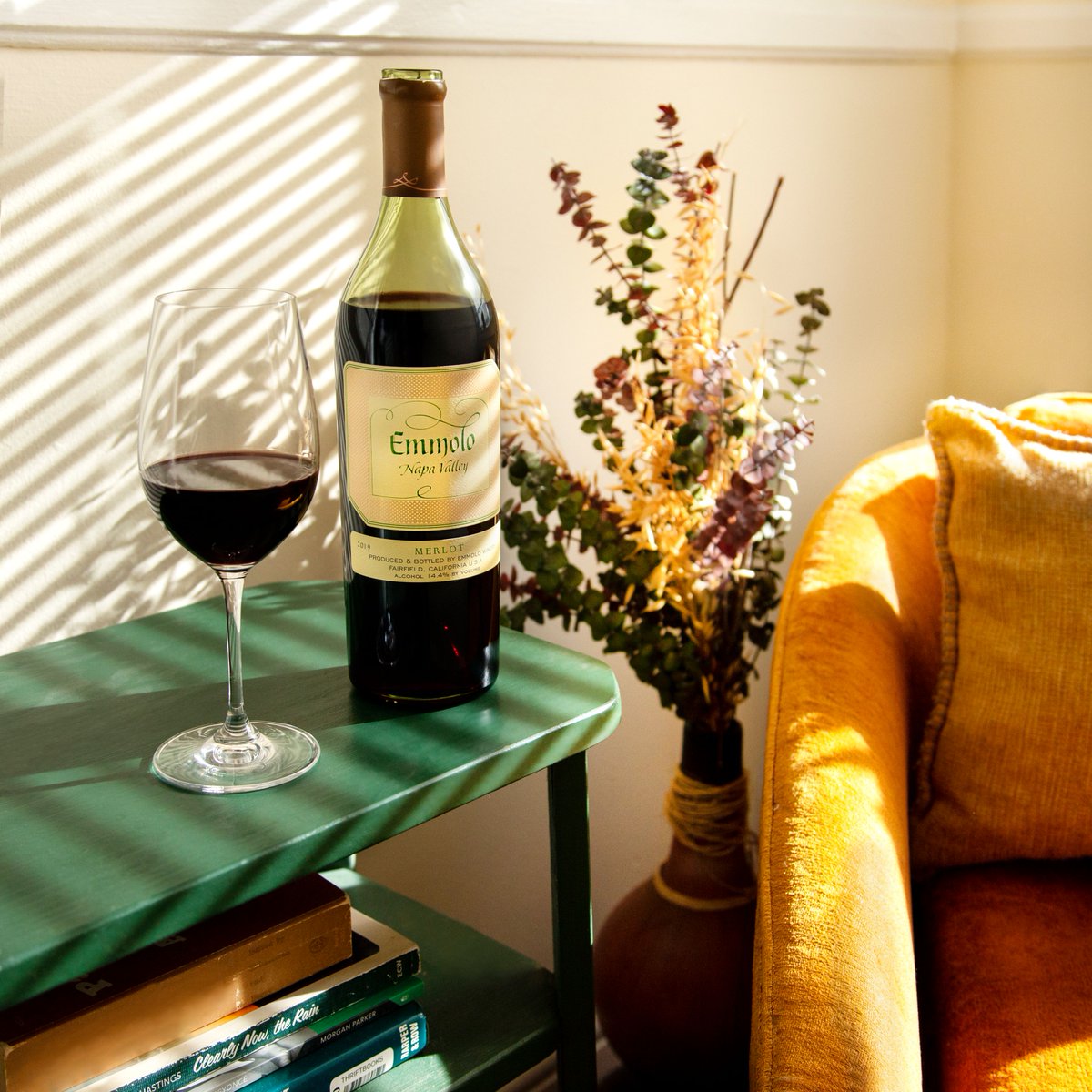 Embracing the rare stillness between the holidays with a glass of Emmolo Merlot.