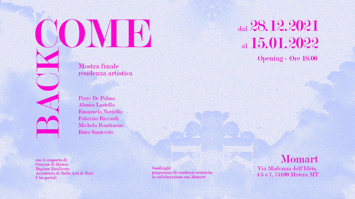 SMALLZINE's tweet photo. COME BACK | collettiva artisti in residenza 
dal 28 dicembre 2021 fino al 15 gennaio 2022 
Momart Gallery, Matera

https://t.co/UNhRRP0KLI https://t.co/9AYaS4qSkr