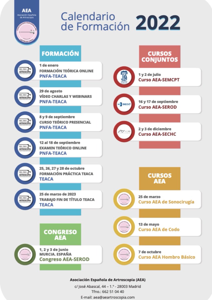 🟣CALENDARIO FORMACIÓN             AEA 2022🟣
▪️ Desde la AEA apostamos por la formación para nuestros socios 
▪️Nuestro objetivo es acercar el conocimiento, de la máxima calidad, a todos los alumnos y niveles
▪️Dispondremos de cursos básicos y más avanzados

‼️NO TE LO PIERDAS‼️