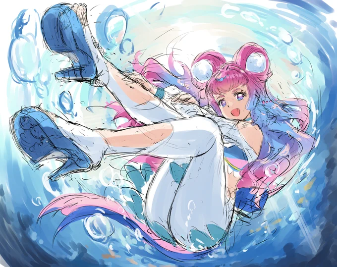 ゆらめく大海原(オーシャン)!
キュアラメール!🧜‍♀️💙
ちょっと仕上げる暇なさそうなのでラフですが! 