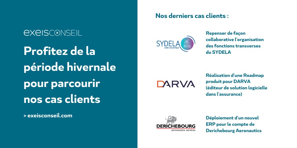 Depuis 12 ans, EXEIS Conseil s'engage aux côtés de ses clients et se mobilise pour leur succès. Nous sommes récemment intervenus dans les secteurs de l'#aéronautique, de l’#assurance et des services.

👉 Retrouvez l’ensemble de nos cas clients ici : bit.ly/3Cet3ai