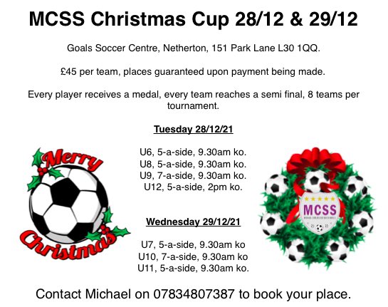 So we have spaces opened up for the U8’s section of the tournament tomorrow

U6 - Full
U9 - Full
U12 -Full

U8’s been hit by covid by the looks of things.

If any u8 teams are looking for some last minute football tomorrow please let us know and we can get you booked in⚽️👍🏻