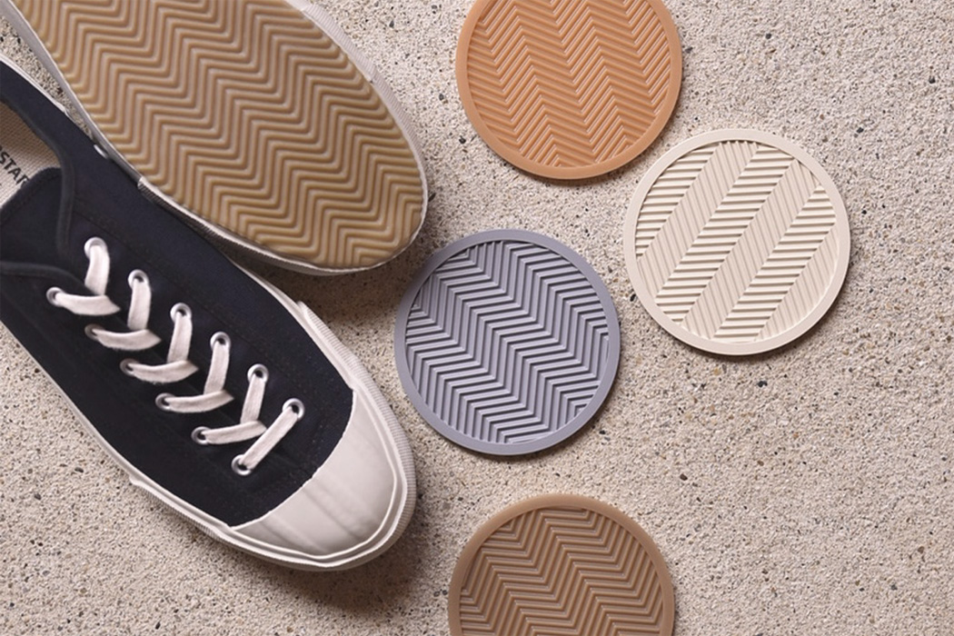 ムーンスター 靴底とあわせて使えるサスティナブルなゴムコースター ソールを生産するときに出るゴムシートの端材をリサイクルして 靴底と同じデザインのゴムコースターを作ってみました 日々のこと Inuse使うことを考える Alsomoonstar T Co