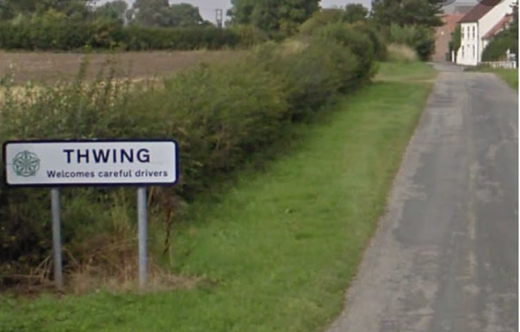 cookster101's tweet photo. 776. Thwing, Yorks. Not a Wayneโs World quote said with a lisp but the birthplace of the English saint, the equally brilliantly named, John Twenge and site of meteorite that fell here in 1795 commemorated by the Falling Stone pub. #thwing #oddlynamedvillages https://t.co/93ePieXQda