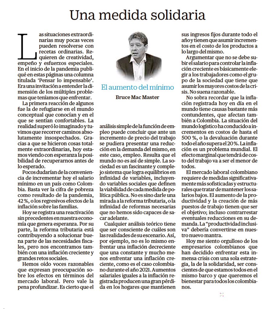 BruceMacMaster's tweet photo. Hoy me siento orgulloso de los empresarios colombianos que han decidido enfrentar esta inmensa crisis con una sola estrategia, la de la solidaridad, ser conscientes de que estamos todos en el mismo barco y que queremos el bienestar para todos los colombianos https://t.co/K7Me3nG1kG