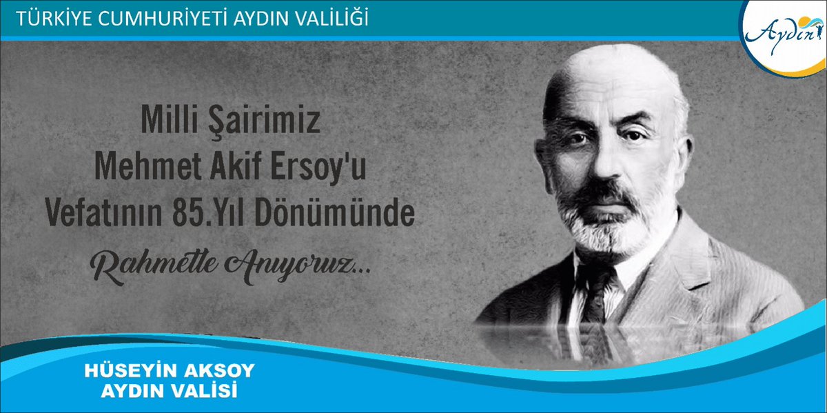 İstiklal Marşımızın şairi Mehmet Akif Ersoy'u vefatının 85.yıl dönümünde saygı, minnet ve rahmetle anıyorum. 
Mekanı Cennet olsun.