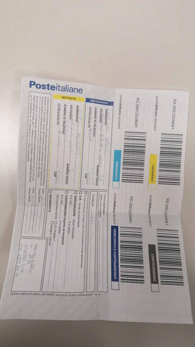 gianlucapi88's tweet photo. @PosteSpedizioni  buongiorno la spedizione RA00012534941 risulta in consegna in Sicilia, quando il destinatario è a Roma. È possibile risolvere grazie? https://t.co/5wegxez5B6
