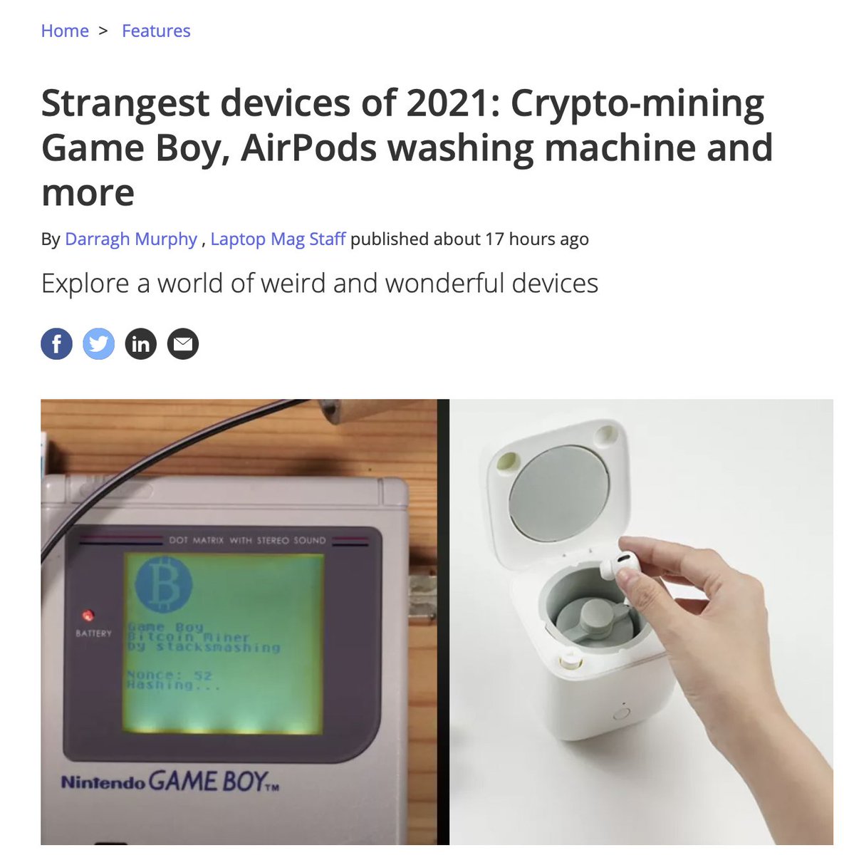 Hahaha, @laptopmag elected my Game Boy Bitcoin Miner as one of the  strangest devices of 2021!