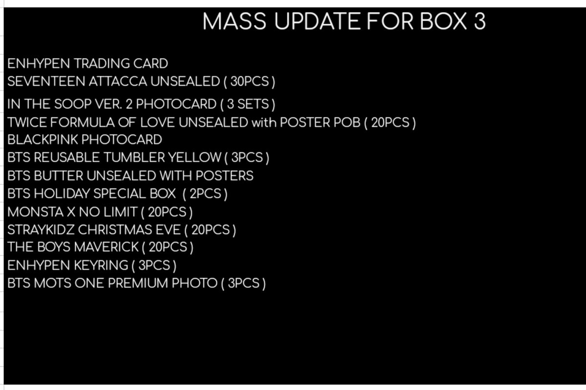 YourMerchPH_'s tweet photo. MASS UPDATE AS OF DEC 27, 2021
Napickup na po ng Goldstar
yung box 3 sa KR address, shipping schedule nia to PH is Nextweek po.
Expected date of arrival po sakin is 2nd to 3rd week of January.
Please expect delay po due to Holiday break.πππ
#YourMerchPHUpdates https://t.co/Riaeo4QTKi