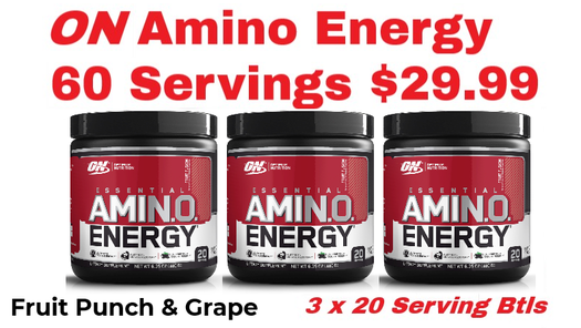 WHILE SUPPLIES LAST

Get a 3 pack - 60 total servings  -  of Optimum Nutrition Amino Energy - Fruit Punch or Grape flavor - for only $29.99 with coupon DPS10!

Order now at -> https://t.co/tILcFcOm7U

 @Team_Optimum
   #OptimumNutrition #TrueStrength https://t.co/2gjyT8Vtam