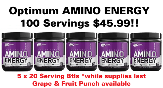 WHILE SUPPLIES LAST

Get 5, 20 serving sized bottles, that's 100 servings -  of Optimum Nutrition Amino Energy - Fruit Punch and Grape flavor - for only $45.99 with coupon DPS10!

Order now at -> https://t.co/tILcFcOm7U

 @Team_Optimum
   #OptimumNutrition #TrueStrength https://t.co/huJrj6TQA2