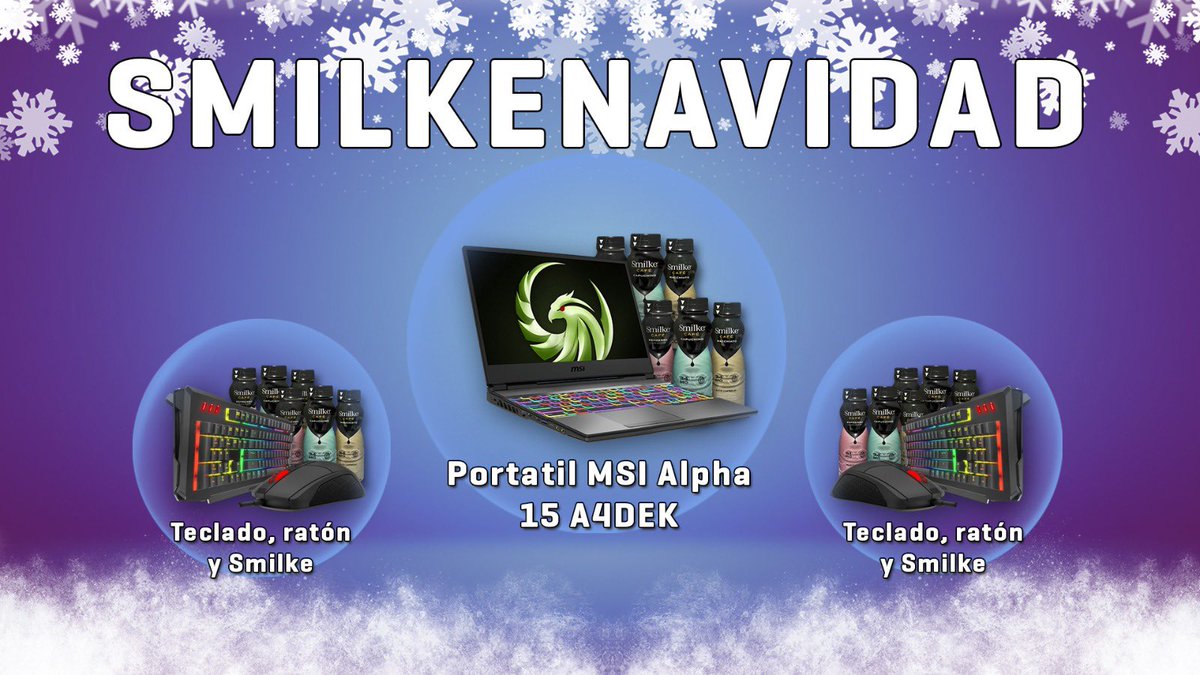 Cafe_Covap's tweet photo. ¡𝗦𝗢𝗥𝗧𝗘𝗔𝗭𝗢 #𝗦𝗠𝗜𝗟𝗞𝗘𝗡𝗔𝗩𝗜𝗗𝗔𝗗! ¡Un (1) Portátil MSI Alpha 15" A4DEK para la persona ganadora y dos 2 packs de Teclado, Ratón y pack de #Smilke para las 2 personas que etiquetes!
🎄🎅🤶☕️
Requisitos:
- Follow @Smilke_es
- RT a la publicación
- Etiqueta 2 amig@s https://t.co/MB8reotzFK