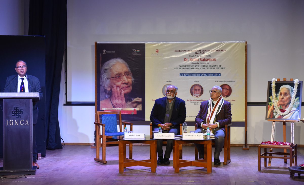 ignca_delhi's tweet photo. 2nd Dr. #KapilaVatsyayan Memorial Lecture delivered by Prof(Dr) Maruti Nandan Prasad Tiwari, (National Tagore Fellow) on “Co-Existence & Mutual Sharing of Sindhu-Saraswati & Jaina Culture & Art” today at IGNCA. Dr Sachchidanand Joshi, Member Secretary, IGNCA chaired the session. https://t.co/Ftw1JuAMaR